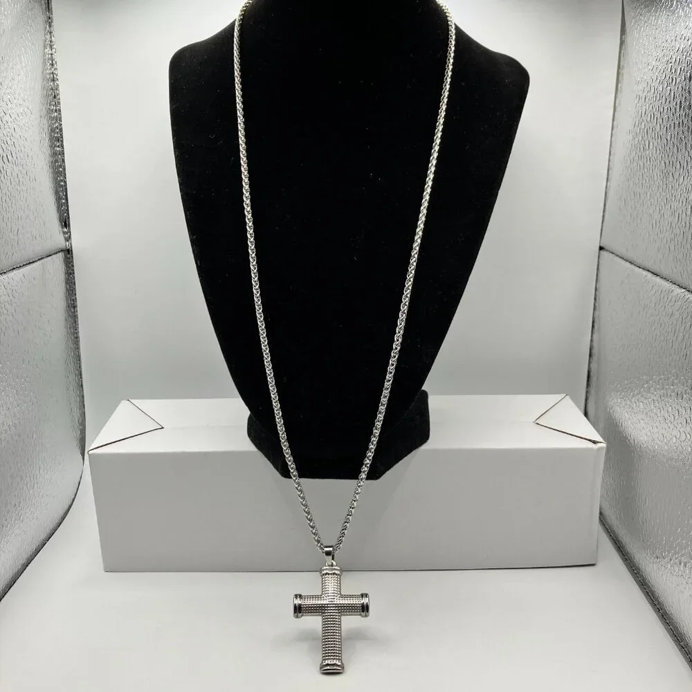 Stainless Steel Cross Pendant Necklace Chunky Chain Brand NEW